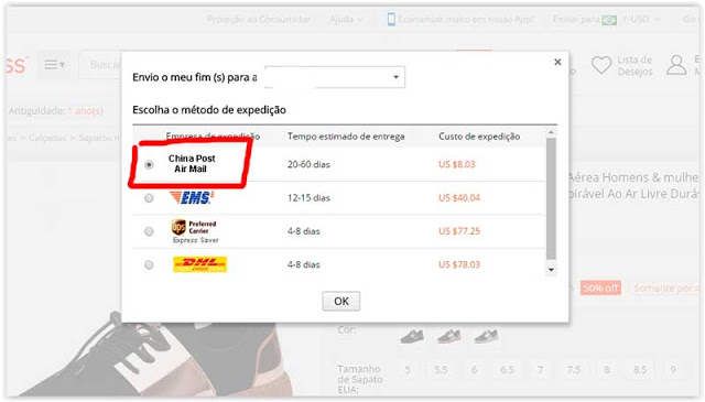 Attention to the type of shipping Attention to the type of shipping