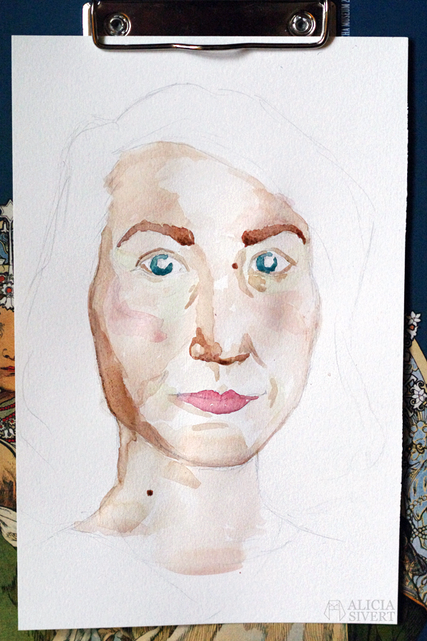 Aquarelle self portrait (WIP) by Alicia Sivertsson.