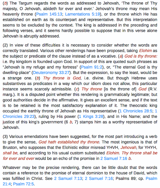 Hebrews 1:8. Yet again ANOTHER Trinitarian deception. Trinitarian commentaries are confused with Psalm 45:6?