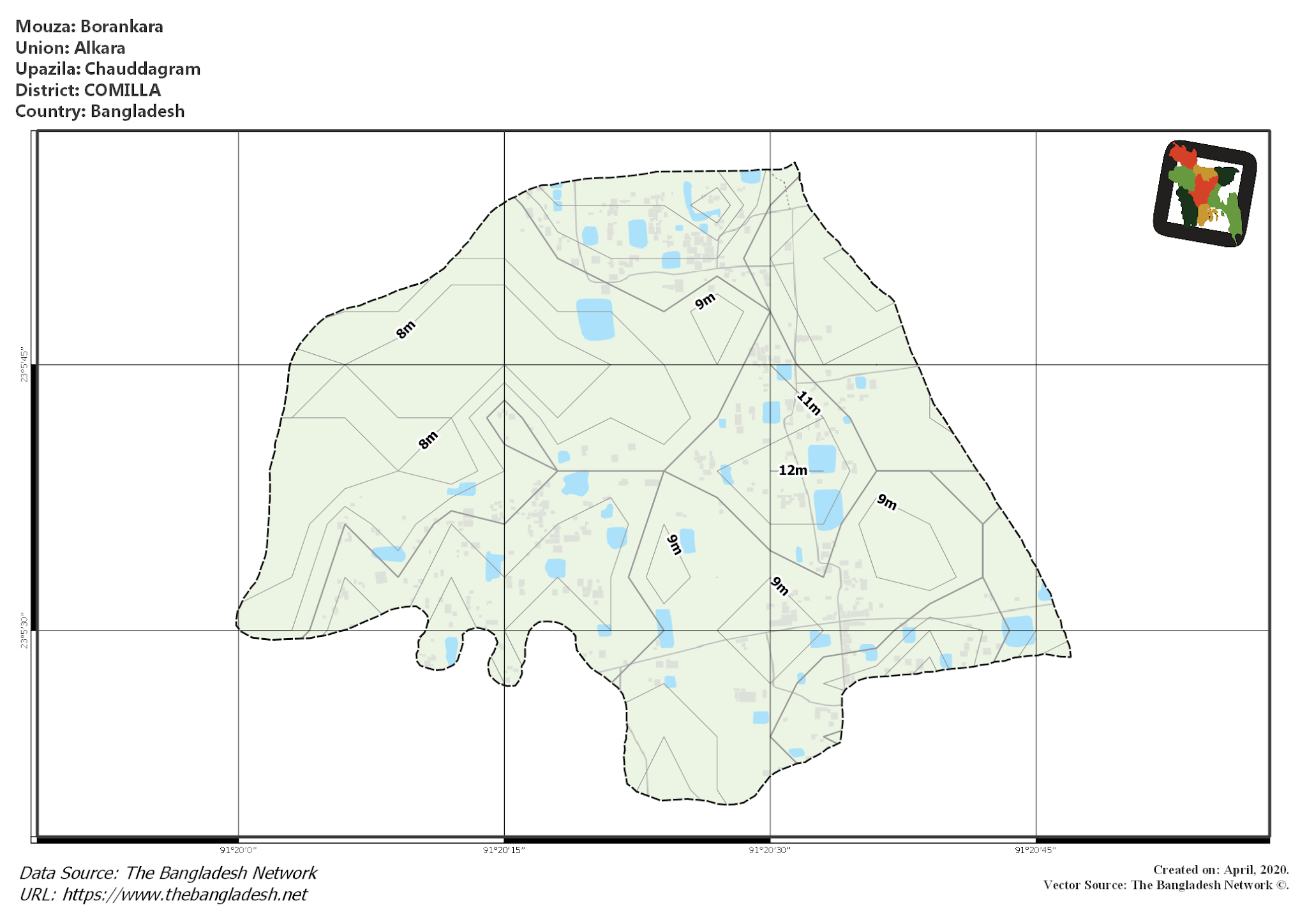 Map of Borankara Mouza of Chauddagram Upazila, COMILLA, Bangladesh.