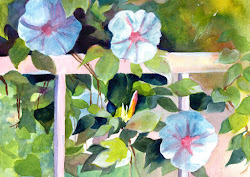 morning glories watercolor painting bunny artwork arches paper