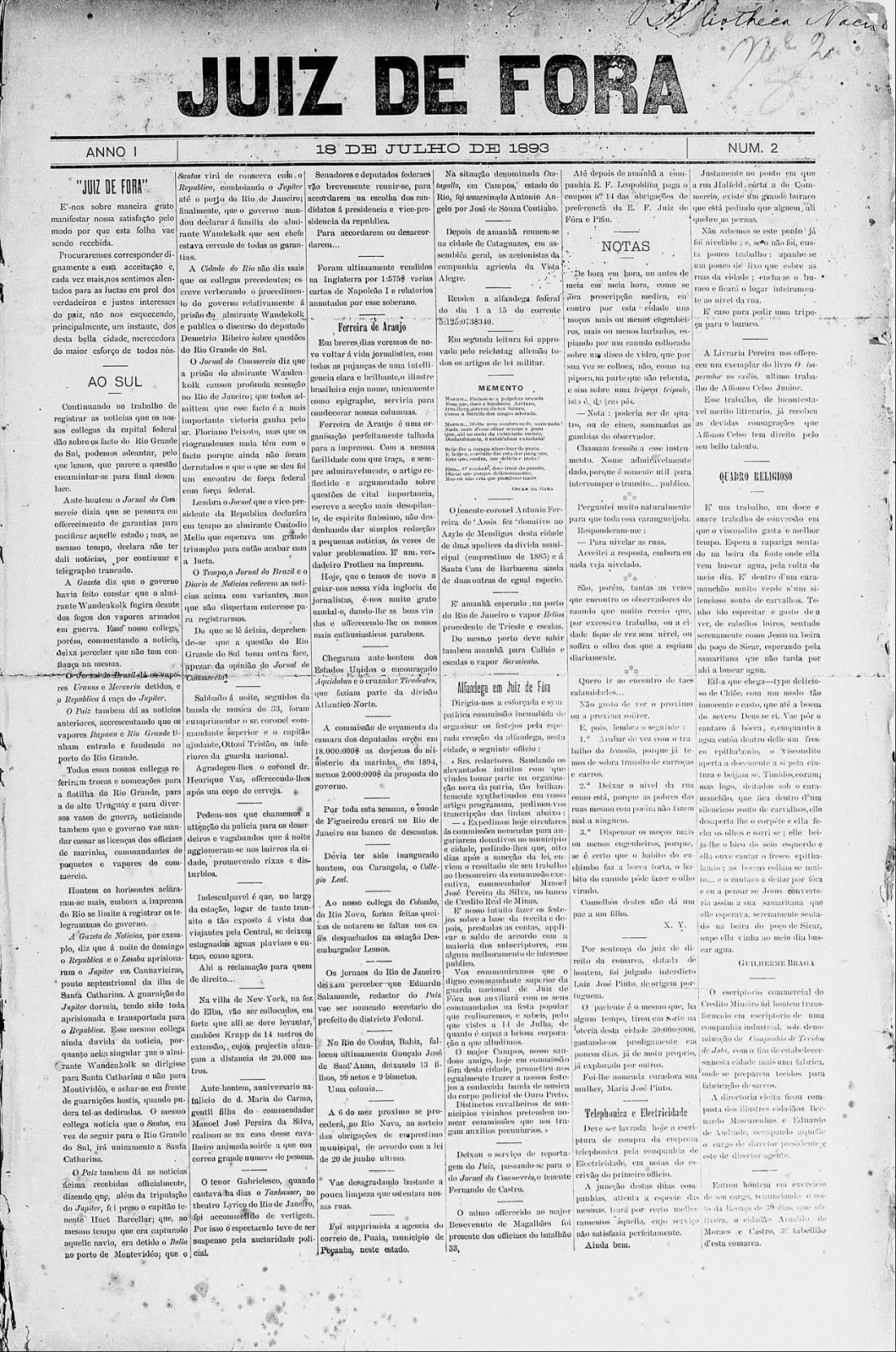 Jornal JUIZ DE FORA de 1893