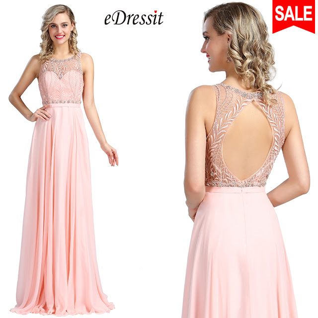 eDressit Sleeveless Pink Beaded Prom Evening Gown
