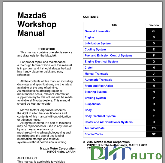automotive repair: WORKSHOP MANUAL MAZDA6 WORKSHOP MANUAL