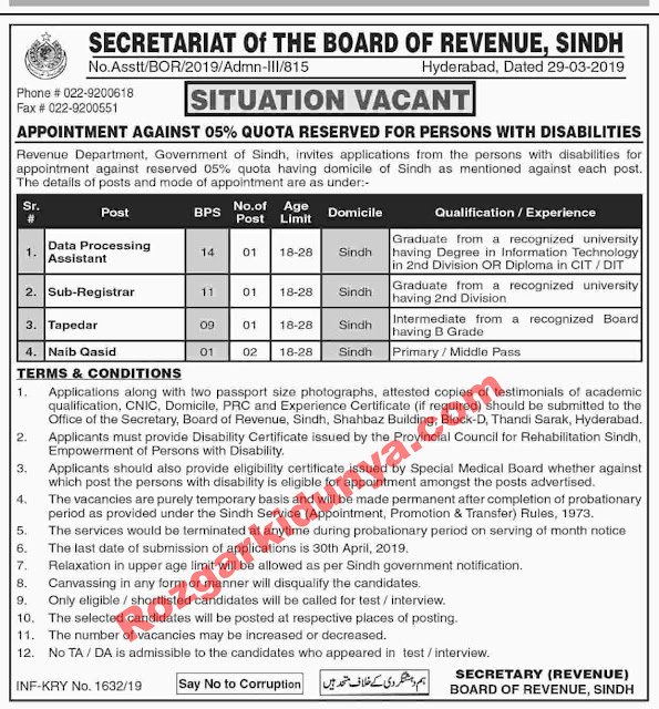 Board of Revenue Sindh Jobs 2019 In Pakistan Latest | Jobs in Sindh Revenue Board 