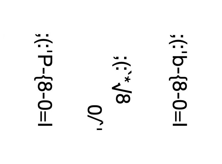 Keyboard characters such as a semicolon, the number eight, and a capital P meant to suggest Miley Cyrus in bikini-like attire with hair in topknots sticking out tongue while standing, bending over to grind her booty, and standing again