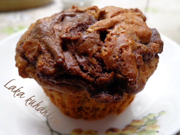 Peanut butter and Nutella muffins by Laka kuharica: moist, soft and like heaven in your mouth.