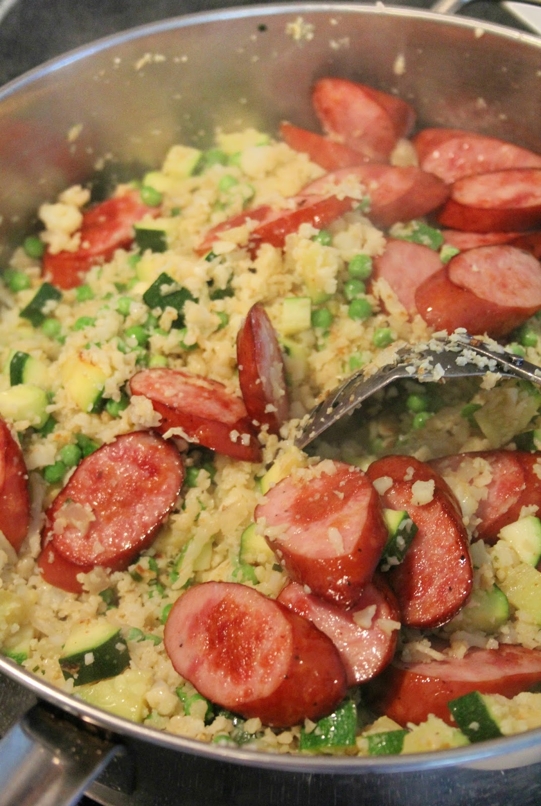 Jo and Sue Kielbasa, Zucchini, and Cauliflower Rice Skillet