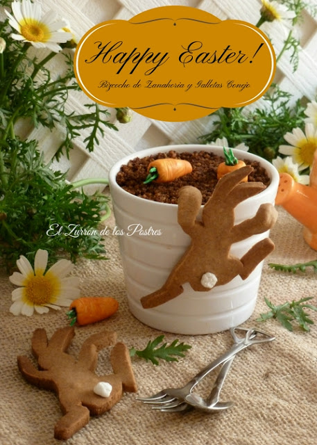 Maceta De Pascua. Bizcocho De Zanahoria Y Galletas
