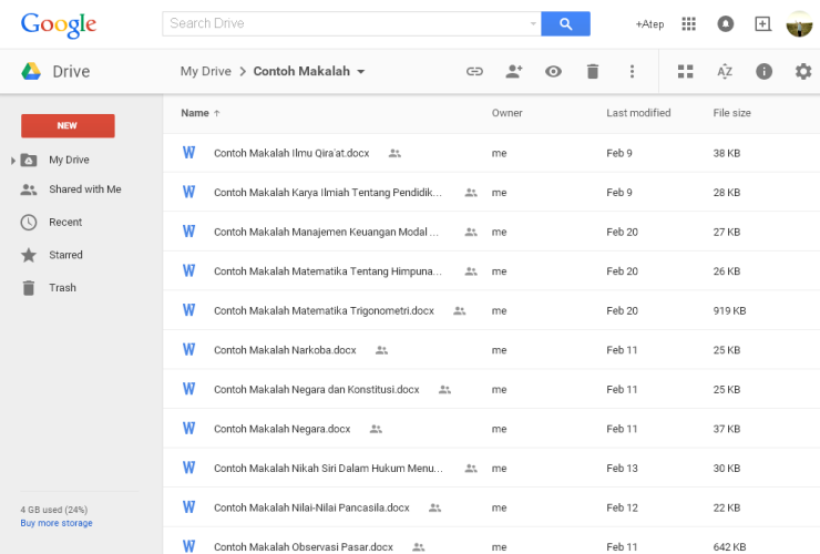 Contoh Makalah dalam Format File doc atau docx di Google Drive