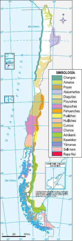 Ubicación de lo pueblos originarios de Chile