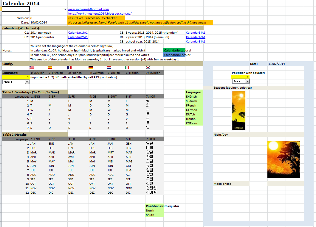 Excel Examples For Your Work Sports And More Calendar 2014 V8 With Moon Phases And Macro Vba