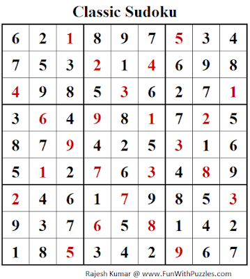 Answer of Classic Sudoku Puzzles (Fun With Sudoku #288)