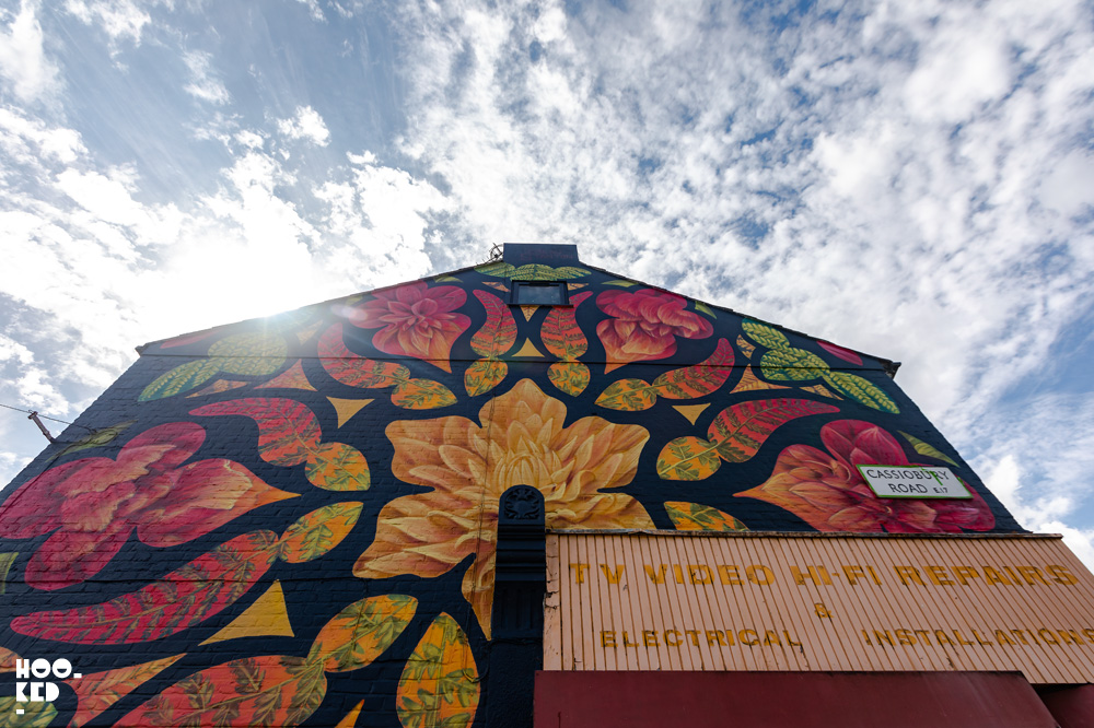 Looking up at the completed Beau Stanton mural in E17