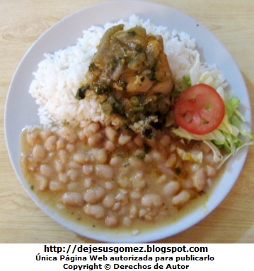 Seco de pollo Foto de un plato con frejoles y seco de pollo (plato de fondo) con su ensalada, foto de Jesus Gómez
