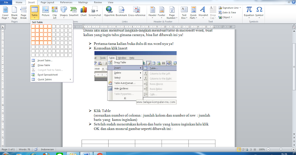 LANGKAH MEMBUAT TABLE DI MS.WORD