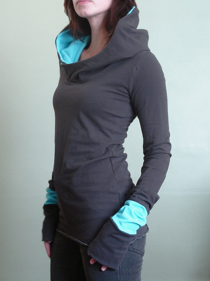 NewTrends: Grey and blue extra long sleeve hoodie