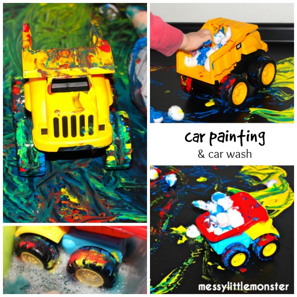 Painting with Toy Cars Process Art - Messy Little Monster