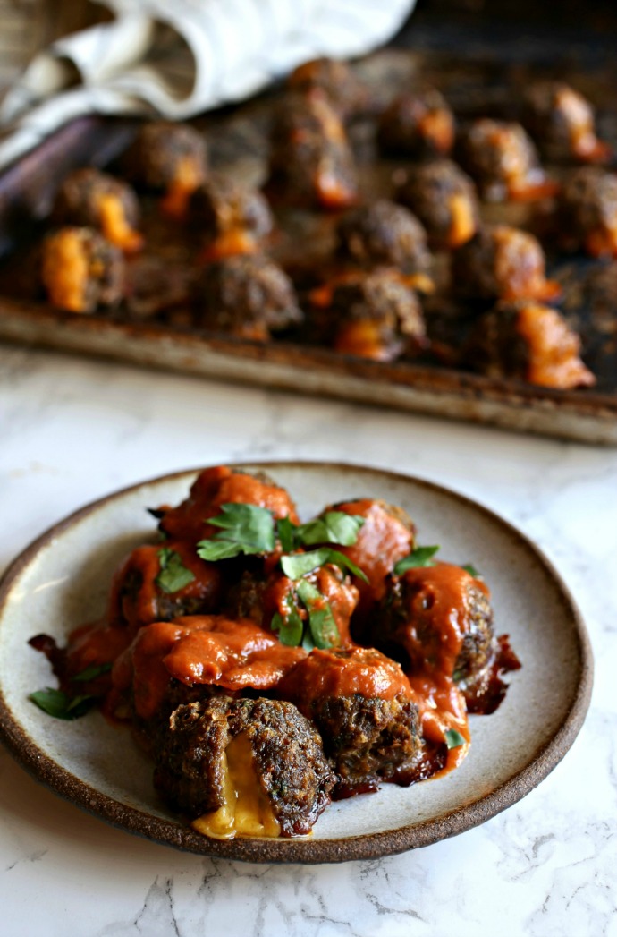 Hungry Couple Southwestern Cheddar Stuffed Meatballs