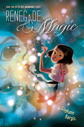 The cover of RENEGADE MAGIC, featuring a smiling Kat partly submerged in one of the Roman Baths, with magic all around her