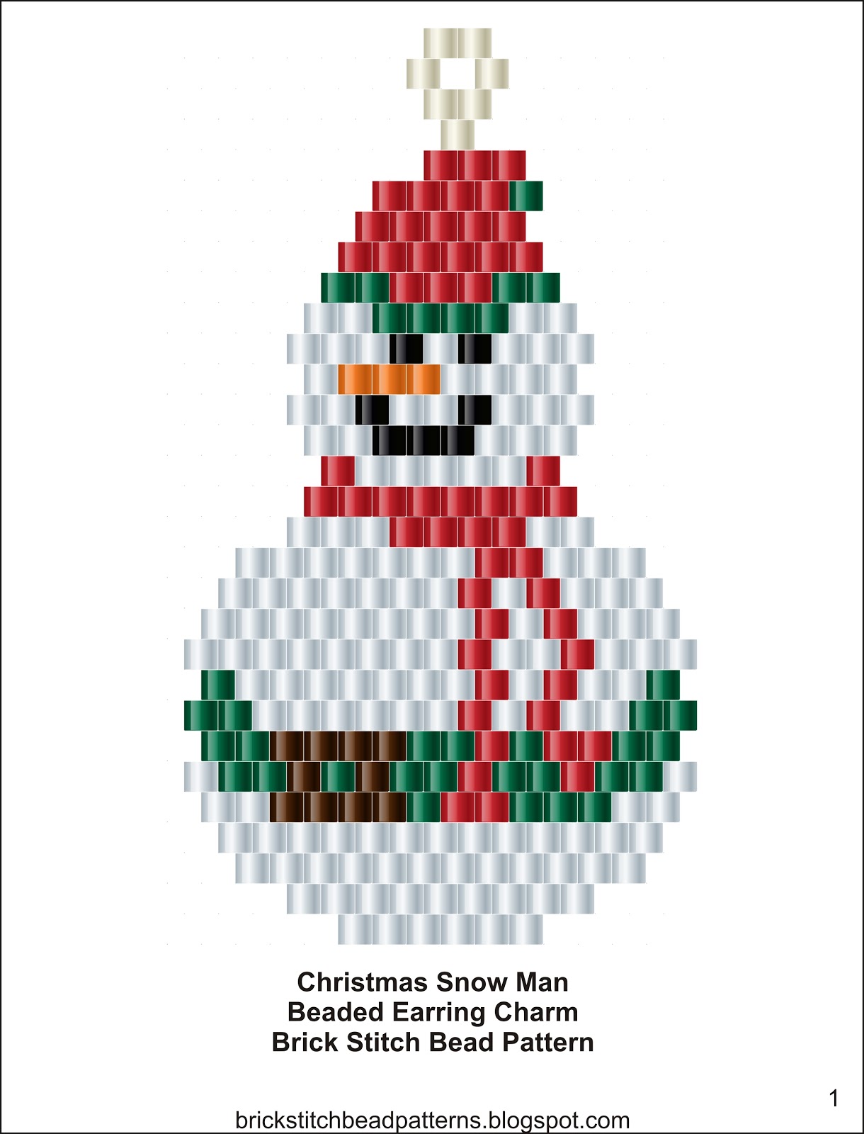 Brick Sch Bead Patterns Journal Christmas Snow Man Earrings Free Brick Sch Seed Beaded Earrings Pattern Color Chart