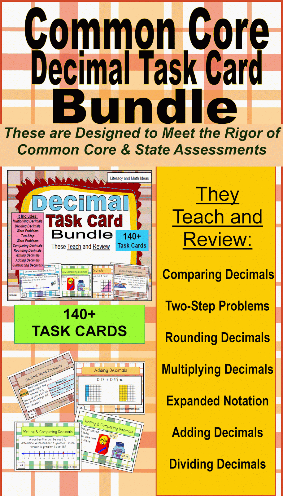 Literacy Math Ideas Common Core Decimal Practice Task Card Bundle