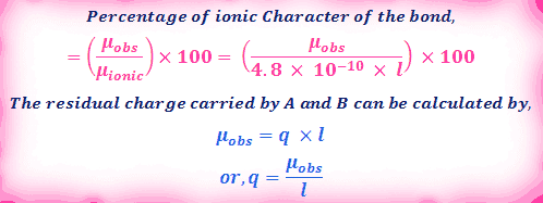 Partial Ionic Character and Residual Charge Application of dipole moment for calculation of partial ionic character