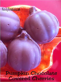 Celebrate Halloween with this sweet Pumpkin candy recipe.  These chocolate covered cherries are in the shape of pumpkins using a cheap dollar store mold and an easy candy recipe.  These chocolate candies are perfect for any fall holiday including Halloween and Thanksgiving, or just a more beautiful take on the store bought chocolate covered cherries.