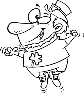 Clipart image of a happy leprechaun colouring page for St. Patrick's Day