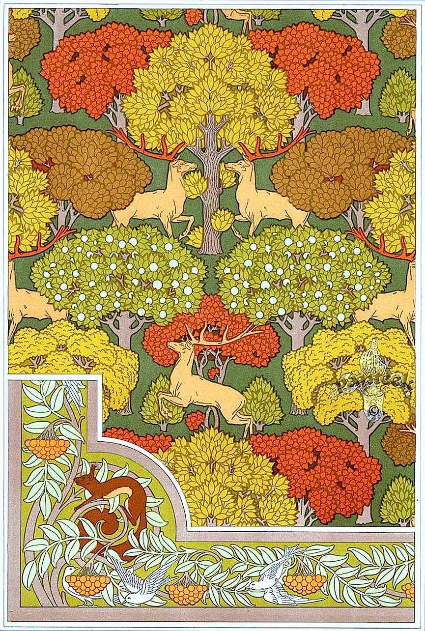 MP Verneuil & Eugene Grasset MP Verneuil & Eugene Grasset ornamental designs in color, deer in an autumn forest