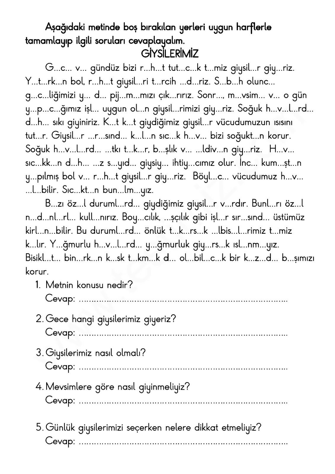 1. Sınıf Türkçe Kelime Ve Ses Bilgisi Çalışması - Ders Kitabı Cevapları