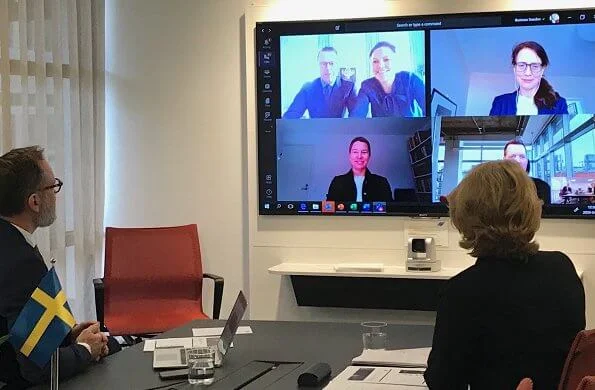 Crown Princess Victoria and Prince Daniel made a video call with the CEO of Business Sweden, Ylva Berg