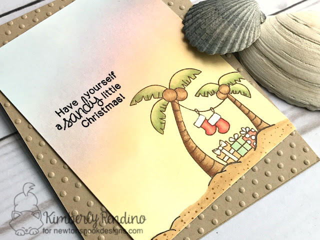 Sun Soaked Christmas card by Kimberly Rendino | tropical | handmade card | holiday | ink blending | distress ink | palm trees | kimpletekreativity,blogspot.com | newton's nook designs