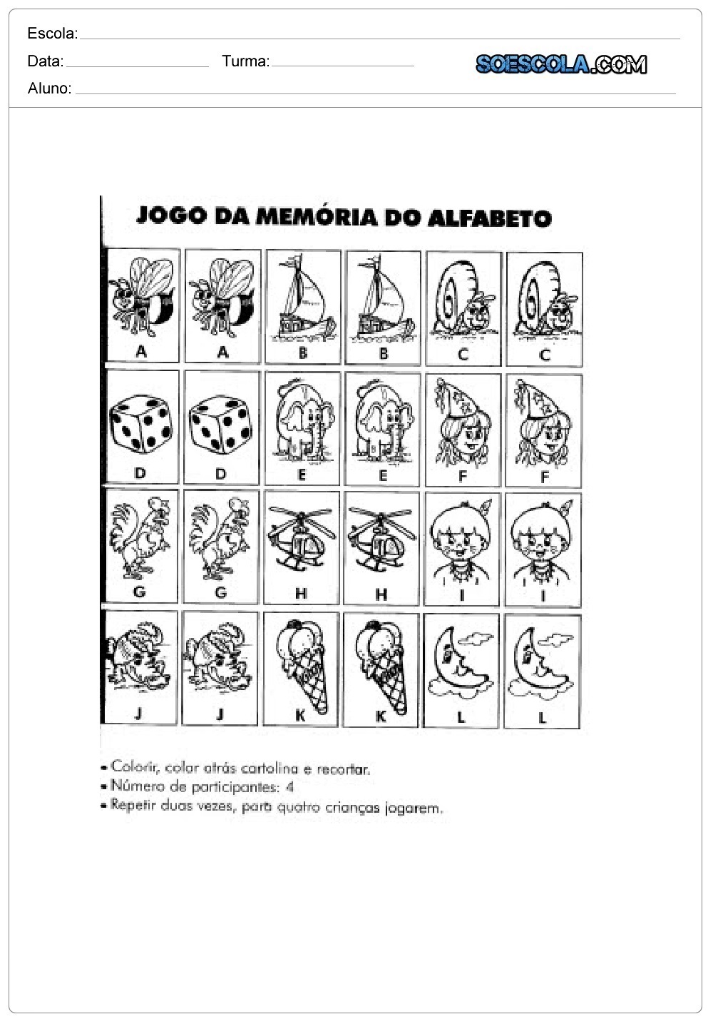 Jogos da Memória para Imprimir e Recortar - Desenhos Para Colorir   Atividades de alfabetização, Jogos para imprimir, Fichas de trabalho