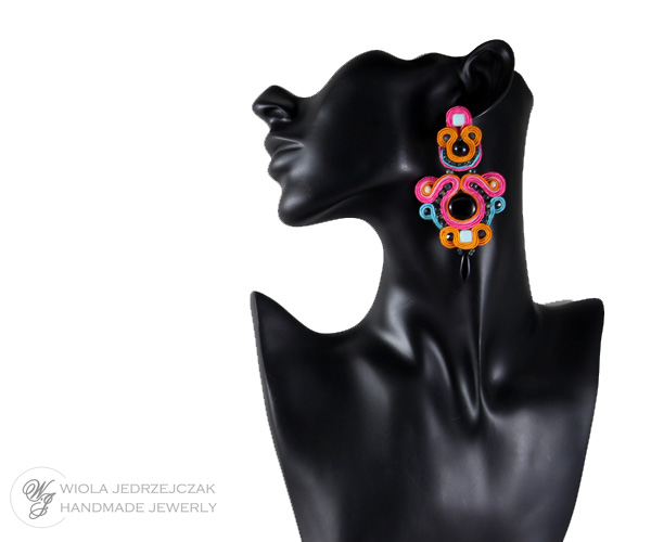 colurful soutache, wiolaj, handmade jewelry, soutache earrings, dangle earrings, for summer 