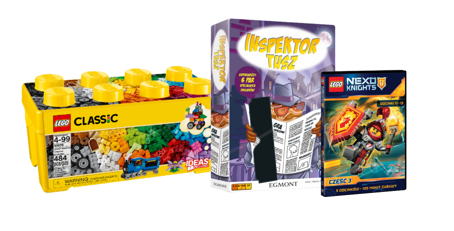 Zestaw klocków LEGO Classic + Gra planszowa Inspektor Tusz + DVD LEGO NEXO KNIGHTS lub DVD MY LITTLE PONY Konkurs