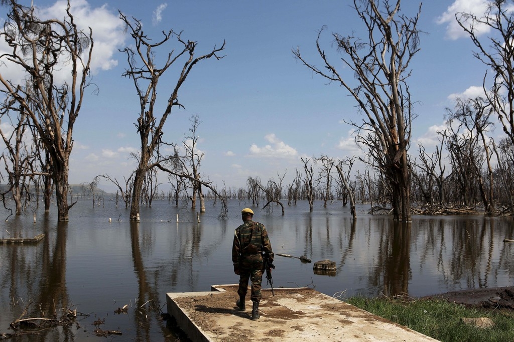 70 Of The Most Touching Photos Taken In 2015 - A park ranger surveys damage caused by flooding at Lake Nakuru National Park, Kenya. Deforestation has made the impressive ecosystem prone to floods.