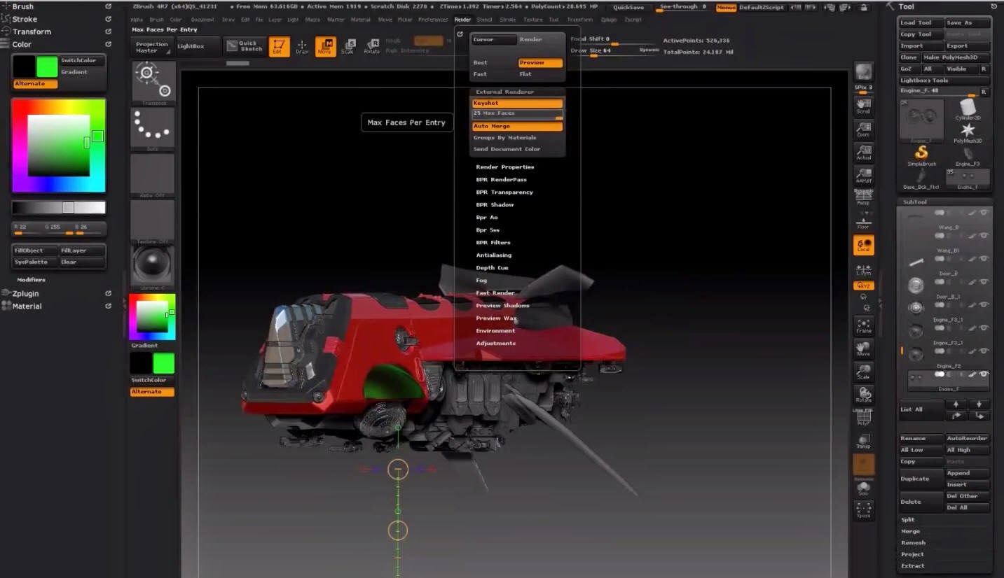 how to export a finished project in zbrush into keyshot