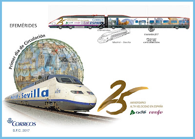 Filatelia - Efemérides. 25 Aniversario AVE Madrid-Sevilla - Sobre Primer día de circulación (2017) Filatelia - Efemérides. 25 Aniversario AVE Madrid-Sevilla - Sobre Primer día de circulación (2017)