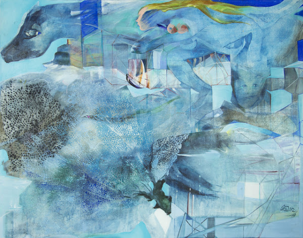 Godiva montando el mar, C. 2012. Técnica mixta sobre lienzo. 49 x 69 pulg. Imagen: Solonia Art Center.