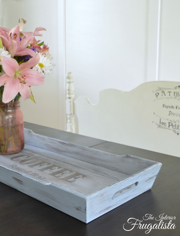 Stenciled large wooden coffee tray refresh