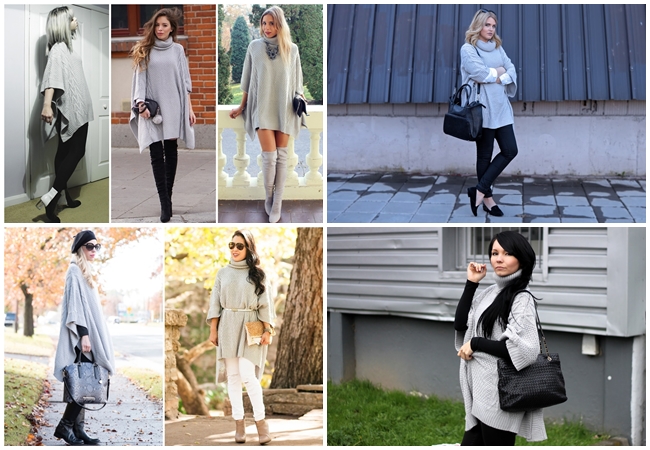 Niki Belle 2015 Fall Grey Long Sleeve Loose Sweater Poncho 11 Looks Same or Not 宣娜:時尚街拍 撞衫