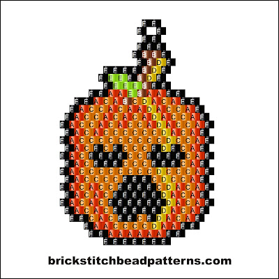Click for a larger image of the Scary Halloween Pumpkin bead pattern labeled color chart.