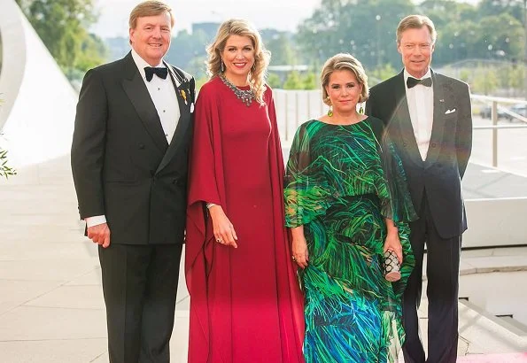 Queen Maxima wore Valentino silk dress. Princess Stephanie wore Elie Saab gown, Duchess Maria Teresa wore a custom made Elie Saab gown