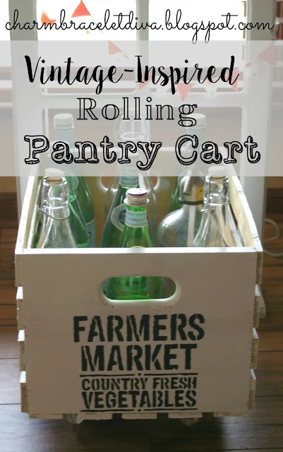 Vintage-inspired rolling pantry cart filled with Pellegrino bottles