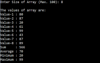 array sum minimum average return program find maximum udf type