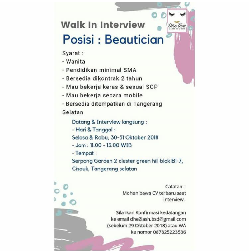 Lowongan Kerja Walk Interview Sebagai Beautician Lockerjob