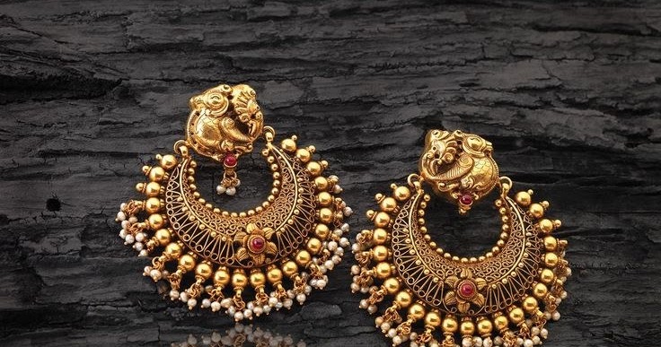 22K Gold 'Lakshmi Peacock' Drop Earrings (Chand Bali) With Beads (Temple  Jewellery) - 235-GER8342 in 14.250 Grams