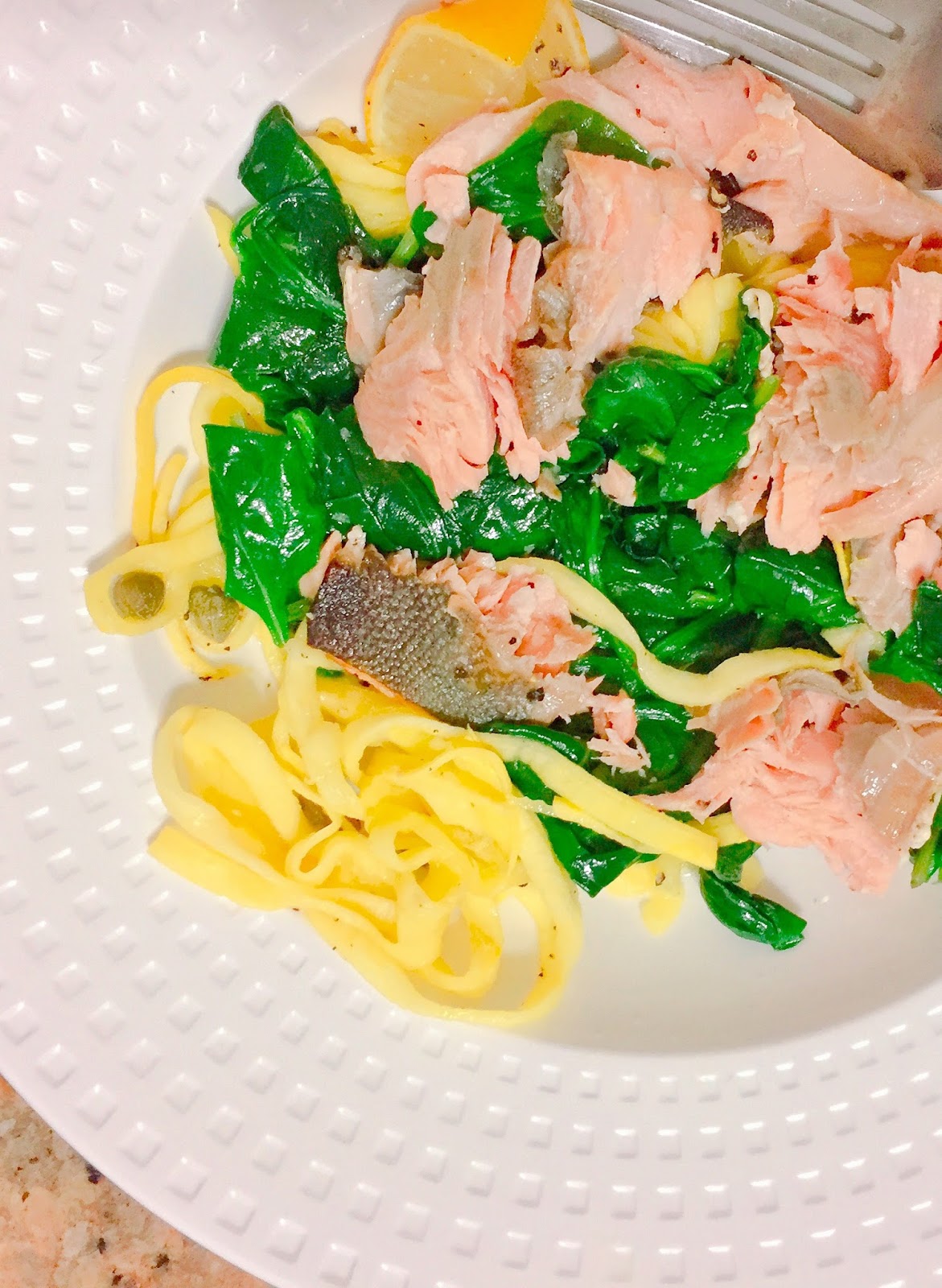 iron stef lemon caper salmon with yellow squash noodles