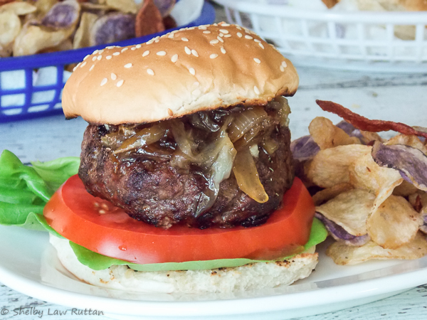 Bourbon Caramelized Onion and Blue Burger #SundaySupper
